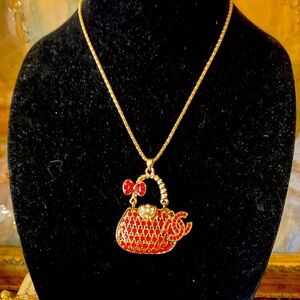 #58 Betsey Johnson Red Rhinestone Purse Necklace with Charm